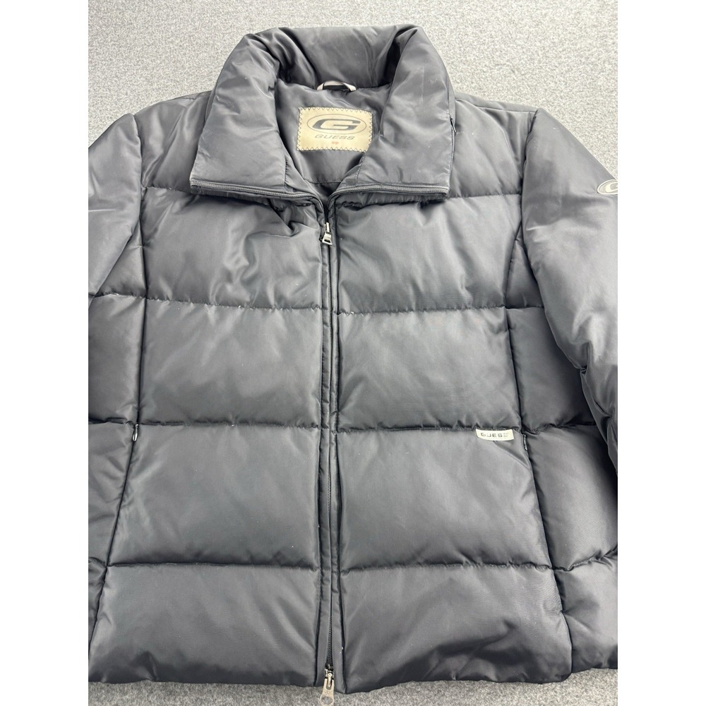 Guess Jacket Womens Size Large Black Quilted Puffer Down Coat Hidden Hoodie Ski‎ - Picture 2 of 16